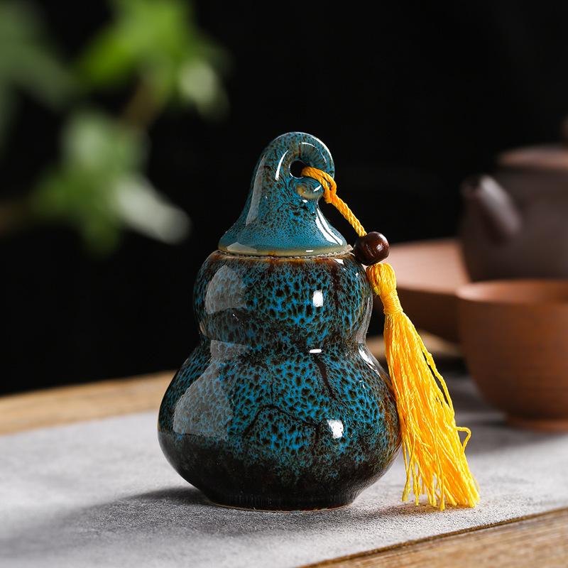 Gourd Tea Caddy Ceramic Portable Travel Tea Box Japanese Vintage Mini Pu'er Tea Storage Box Sealed Jar Container Organizer Cans
