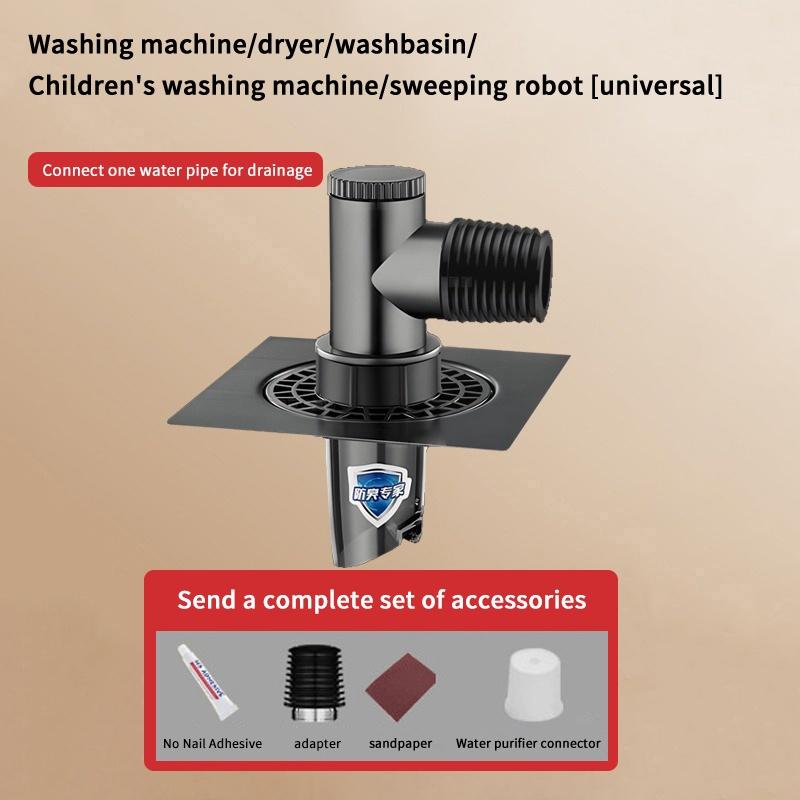 Three-Way Shower Drain Obstacle Filter Square Stainless Steel Odor Resistant Anti-Blocking Sink Strainer for Home Laundry