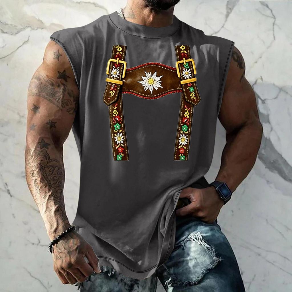 Men Sleeveless Tank Top Loose Fit Casual Streetwear Printed Texture Pattern Summer Vest for Outdoor Sports and Daily Wear