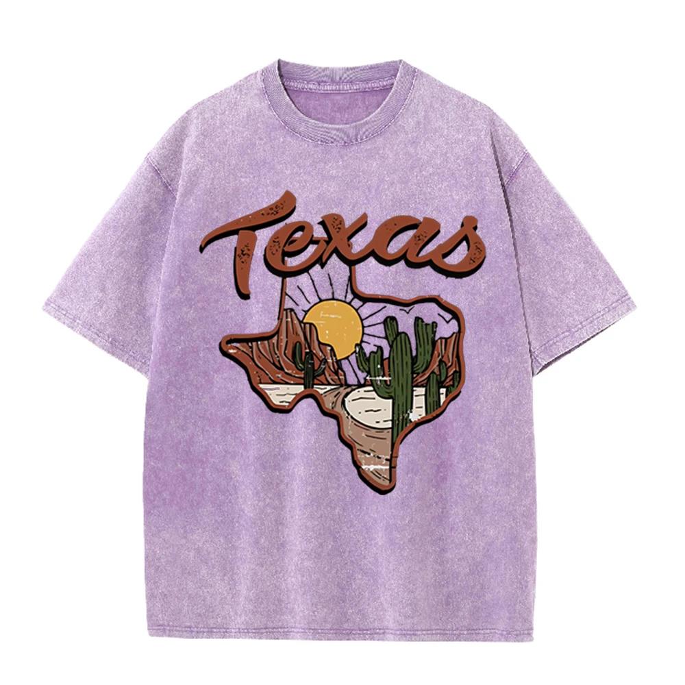 2026 Vintage Texas Desert Cactus Sunset Graphic Beige Washed T Shirt Western Country Travel Casual Oversized Unisex Short Sleeve
