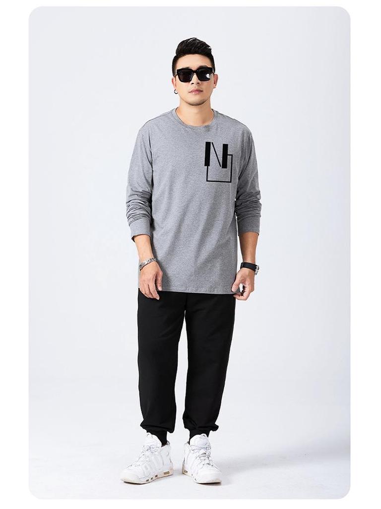 Męski T-shirt z długim rękawem o luźnym kroju w dużym rozmiarze na jesień (300 Jin)