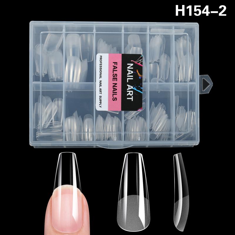 216 PCS Seamless Press On False Nail Tips Transparent Full Cover Fingernail Tip Half Matte Long Coffin Almond Artificial Nails