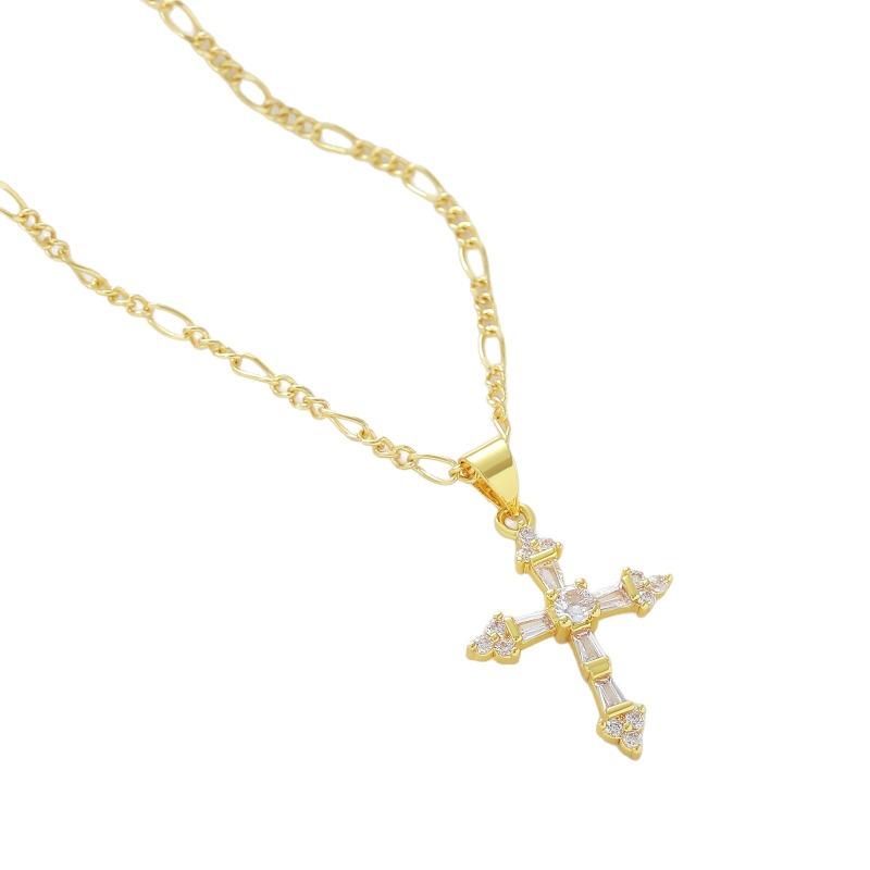 Square Sugar Zircon Cross Pendant Necklace - Simple, Fashionable, Daily Wear Collar Chain
