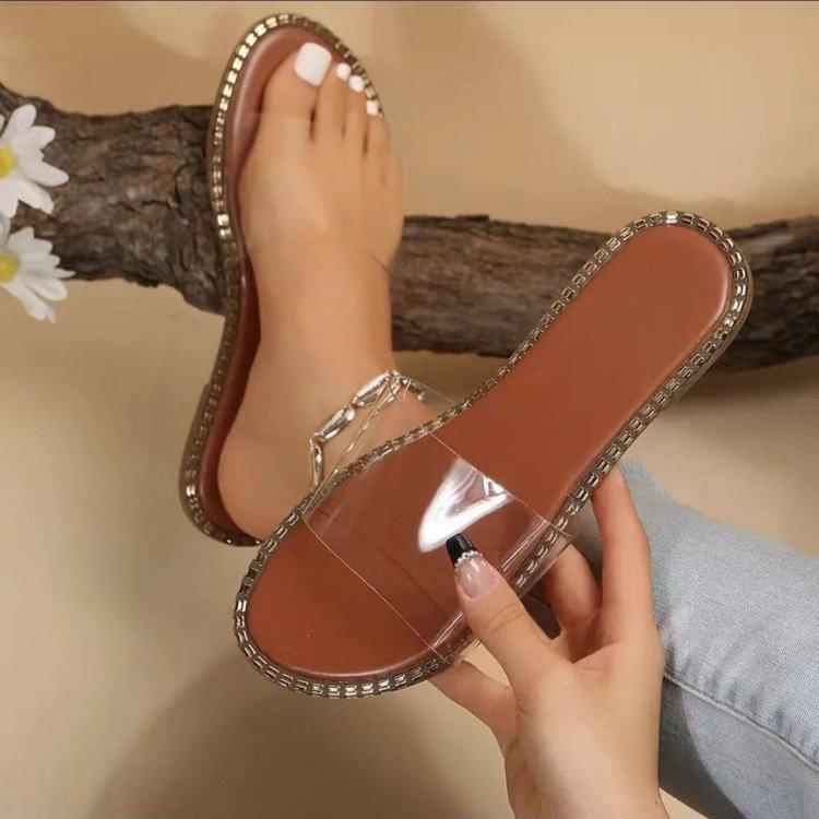 Plus Size Women's Summer 2024 PVC Strap Flat Sandals - Lightweight, Cross-Border Style