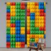 2Pcs Colorful Building Blocks Print Curtain Geometric Blocks Curtain Suitable For Bedroom Bathroom Living Room Dining Room Study