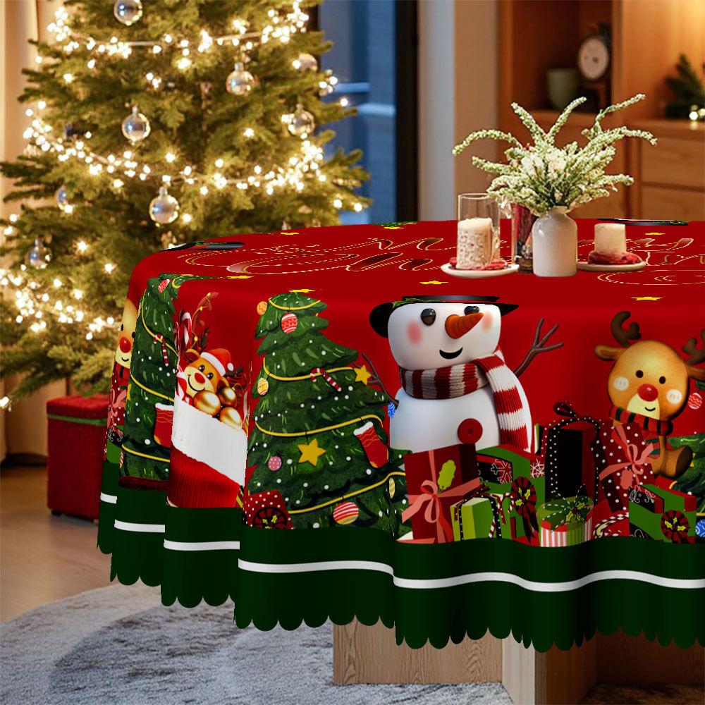 Christmas Tablecloth Waterproof, Snowman Reindeer Christmas Tree Print, Rectangular Dining Table Coffee Table Cloth Light Luxury