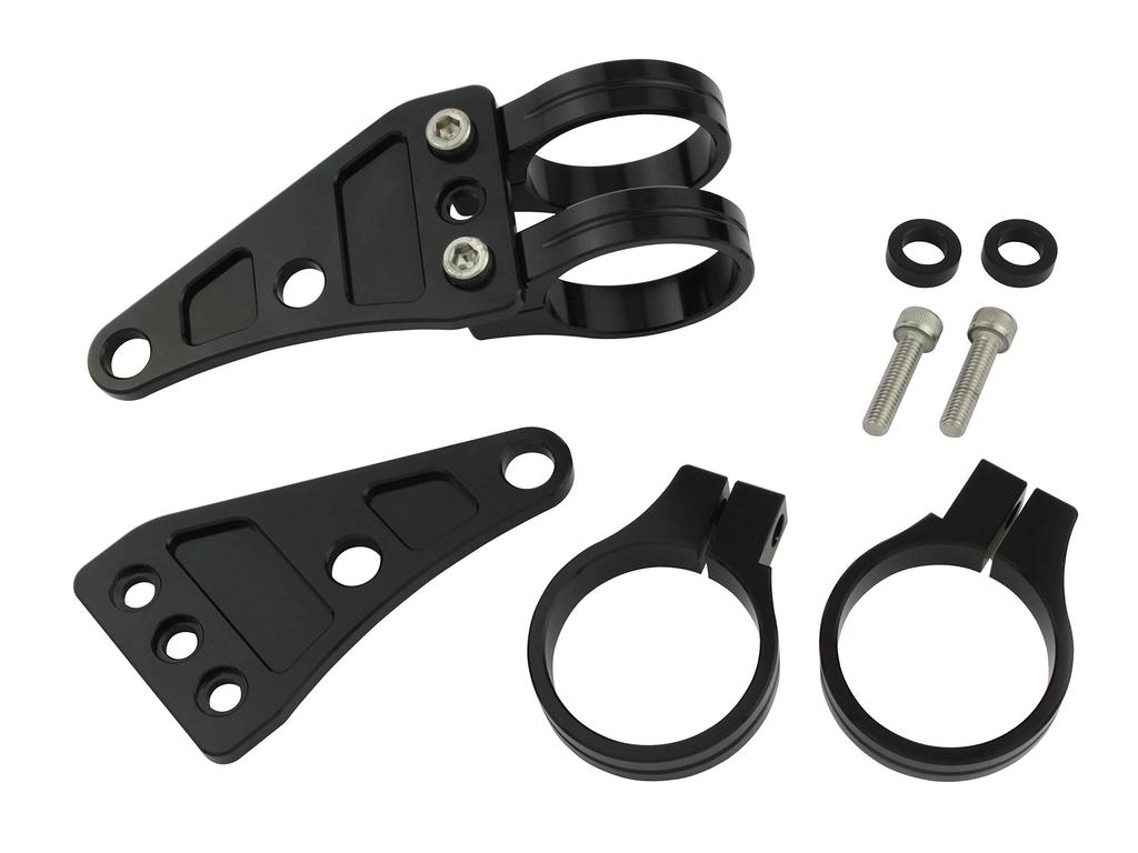 POSH FAITH Motorcycle Machined Headlight Clamp for 41mm Fork Stay, 2-Circle Type, Diameter, Black, 030148-06