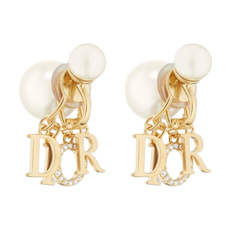 Dior Tribales Resin Pearl Metal Crystal Earrings Women Earrings Gold E2382WOMCYD301