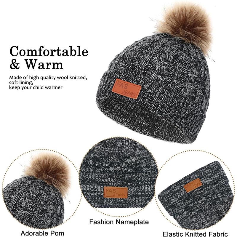 3PCS/set Kids Hat Scarf Gloves Set Baby Winter Warm Girls Boys Pompom Beanie Cap