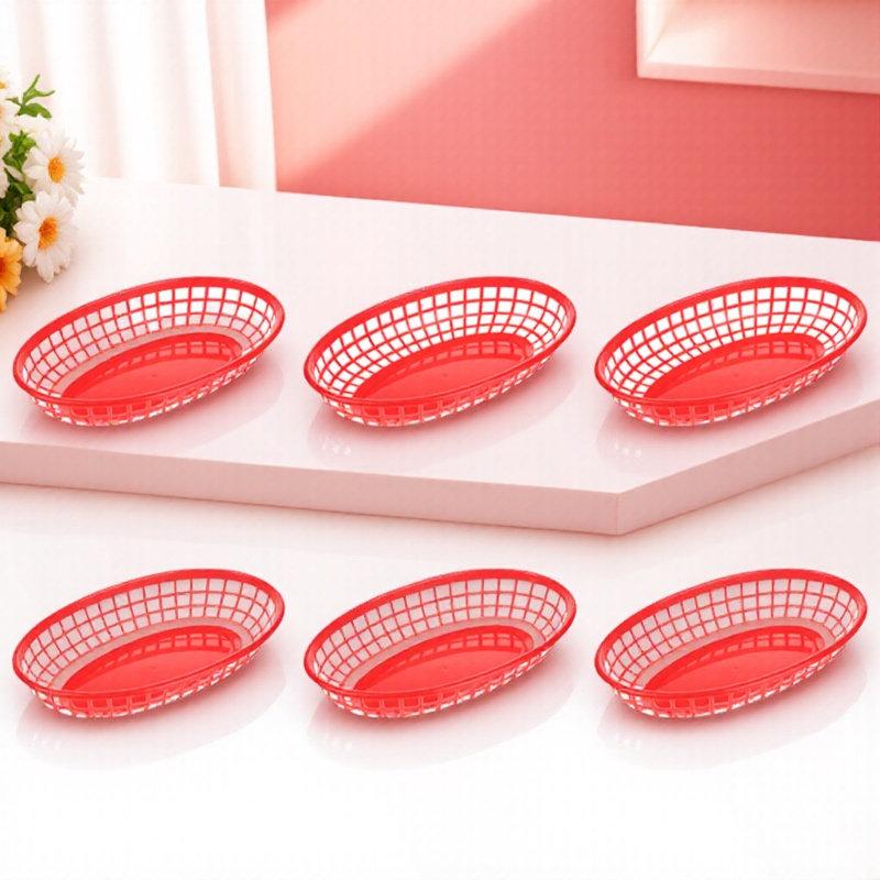 6Pcs Oval Fast Food Baskets Multiuse Desktop Storage Snack Basket for Fruits Candy Kitchen Food Basket Desktop Storage Baskets