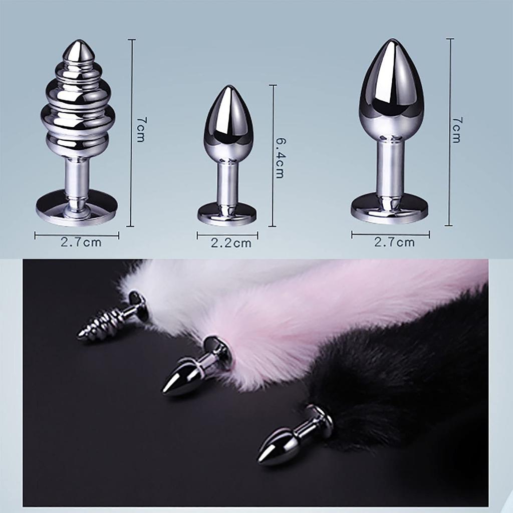 Orirya Anal Plug with Interchangeable Tails for 3 Metallic Anal Anal Adult Play Anal White Women, Plugs, Jewelry, Cat, Fox, Cosplay, S&M Toys, Women's