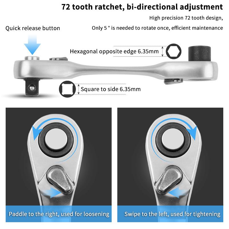 1Pc Mini Treble 1/4 Ratchet Wrench Set Double Ended Quick Socket Screwdriver Hex Torque 2-in-1 Spanner Hand Repair Tool