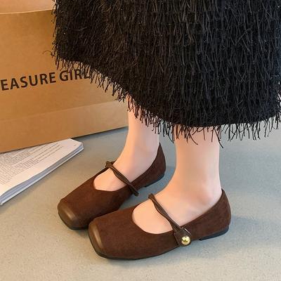 Mary Jane Schuhe Damen 2025 Frühling neu Französisch Retro Ein-Wort-Schnalle mit flachem Boden eckige Spitze flacher Ausschnitt einzelne Schuhe Damen