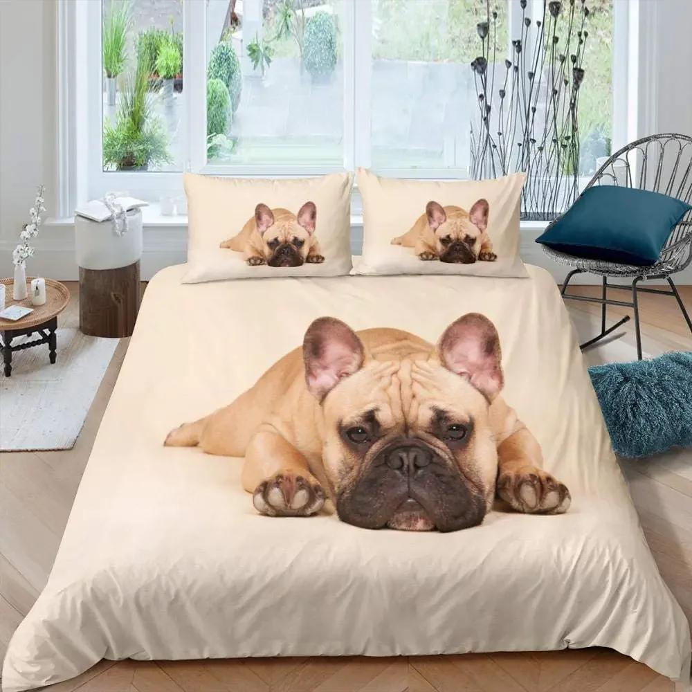 Bulldog Duvet Cover French Bulldogs Bedding Set Twin Polyester Chocolate Puppy Pet Doggy Animal Quilt Cover For Dog Lover Gifts