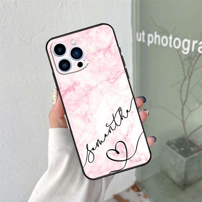 Coque de téléphone personnalisée en marbre avec nom personnalisé pour iPhone 16 15 13 12 Mini 11 14 Pro Max X XR XS MAX Plus Cover Coque
