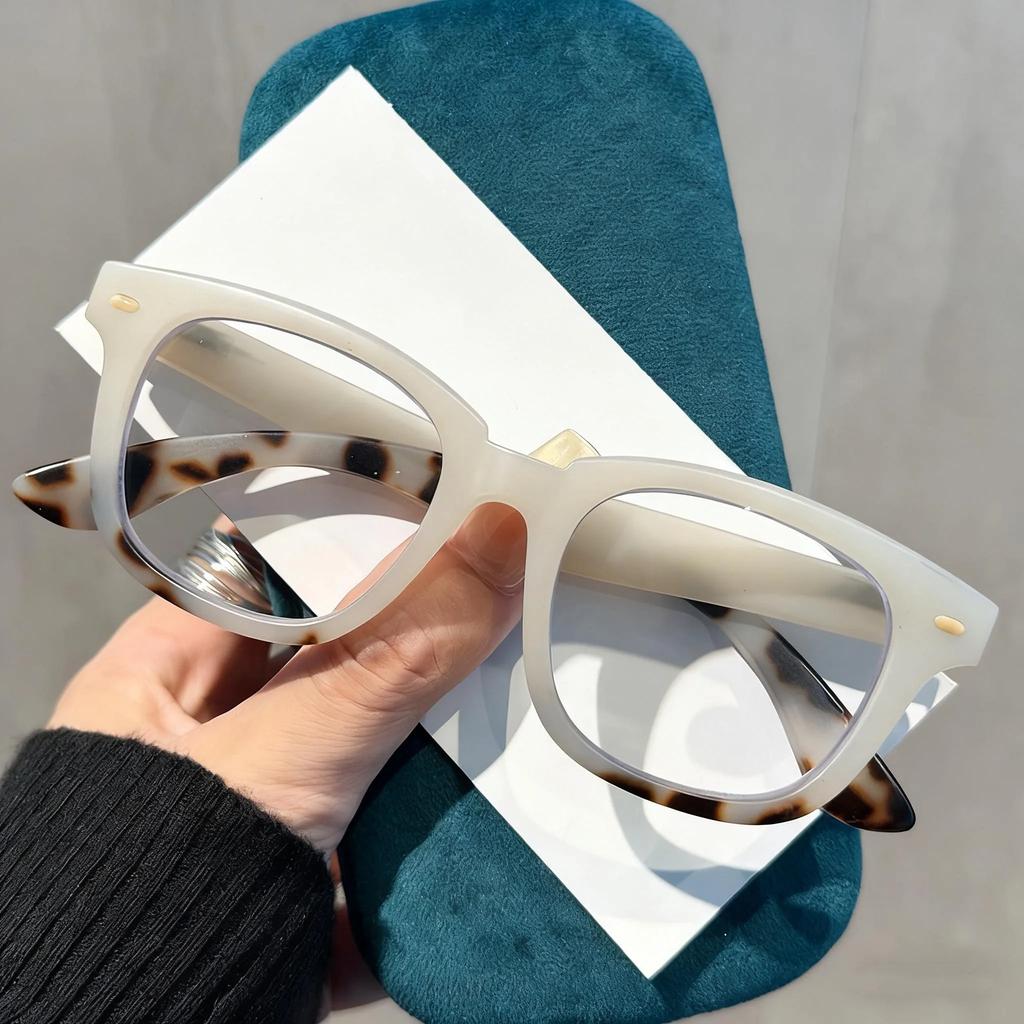 New Square Frame Studs Presbyopia Glasses Oversized Fashion Color-Block Blue Light Blocking Reading Glasses with Plus Diopters