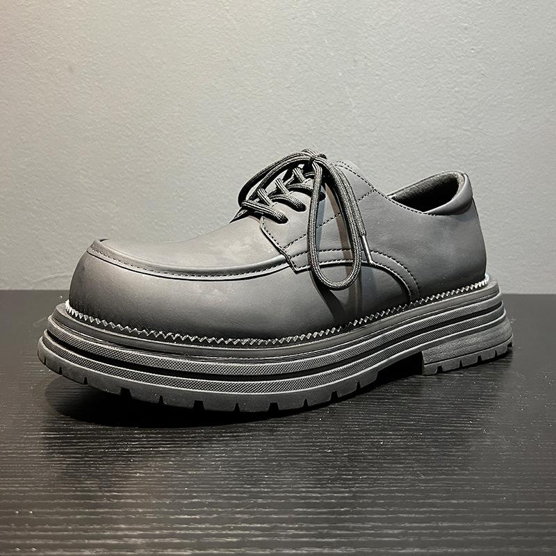 

Маленькие кожаные туфли на шнуровке, мужские студенческие туфли на платформе в британском стиле, новинка 2024 года, студенческие мокасины 44316-B 38 чёрный