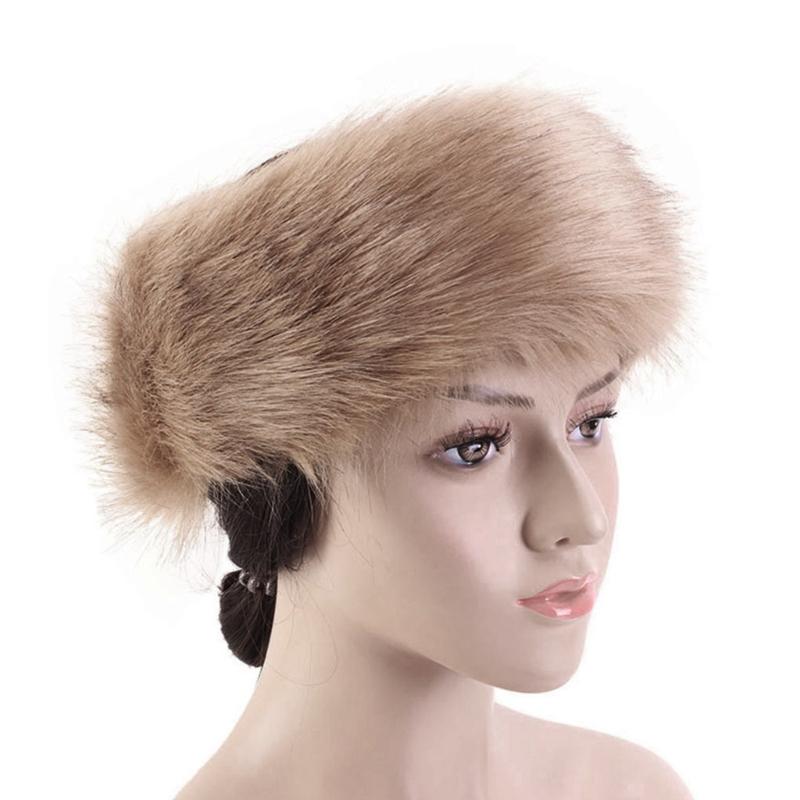 Fashion Fluffy Winter Warm Cap Wide Headband Elastic Outdoor Ski Hats Furry Ear Warmer Soft Warm Earmuff for Women