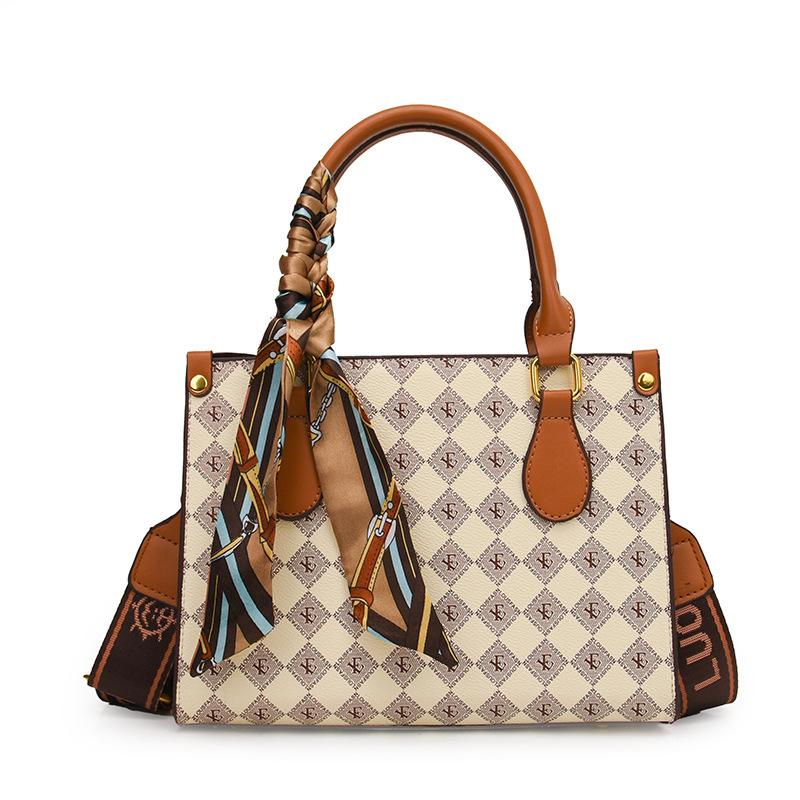 Europe and the United States Retro Ribbon Women's Bag Letters Floral Wideband Tote Bag Simple Hundred Shoulder Crossbody Bag PU