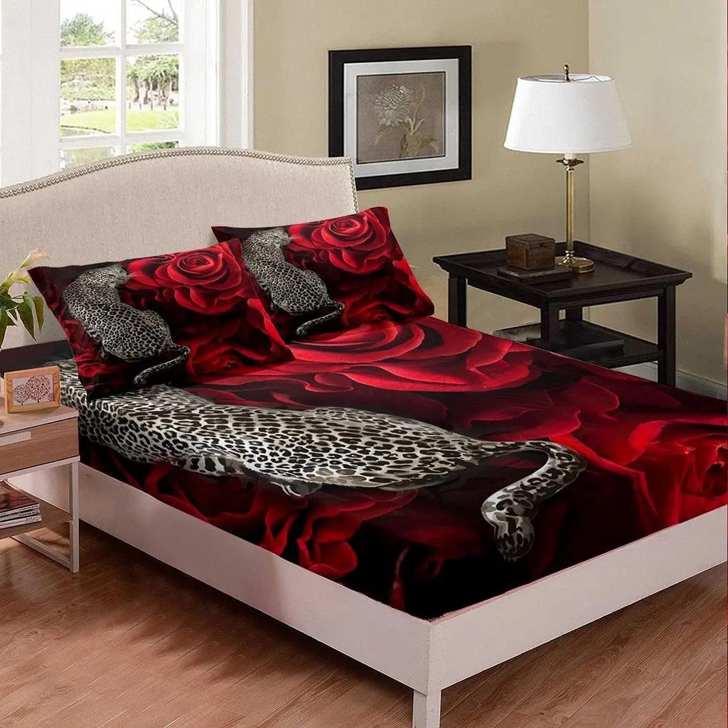 Leopard Sheet Set Cheetah Fitted Sheet African Savannah Animal Bedding Set Wildlife Leopard Print Bed Sheets for Boys Girl Youth