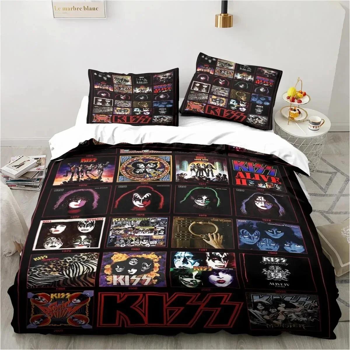 

3D-принт Rock Band KISS Band Комплект постільної білизни Підодіяльник Постільний комплект Підодіяльник Наволочка Підодіяльник king Queen Size Постільна білизна для дорослих хлопчиків AU Single 140x210cm