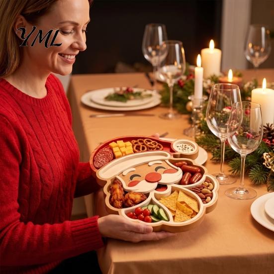 Durable Christmas Food Tray Tree Serving Platter, Wooden Snack for Holiday Parties, Multi-Compartment Display Festive Fruit Dish with Compartments