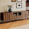 Meuble TV - MODERNLUXE - 160x35x46 Cm - 3 Portes - Espace De Rangement Ouvert - Pieds En Fer - MDF - Naturel
