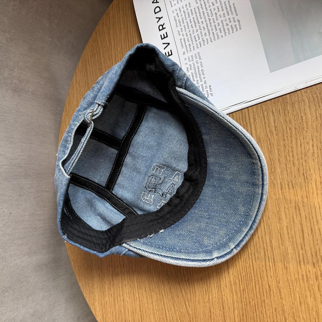 Retro Denim Letter Beret Hat With Wide Brim For Women Streetwear Everyday Use