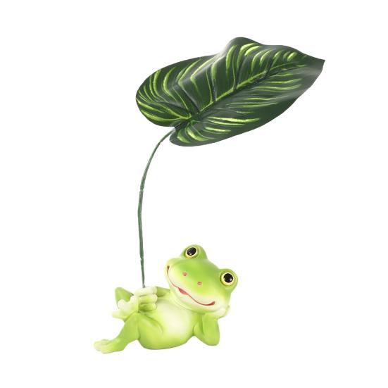 Niedliche Froschfigur Pflanzgefäß Dekoration Kleiner kletternder/liegender Frosch mit Blatt-Regenschirm Statue für Außenhof Terrasse Garten Dekor