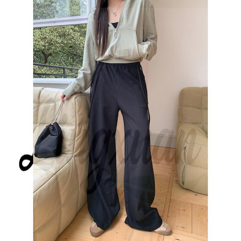 

2026 Autumn/Winter Women s Wide-Leg Banana Lantern Sweatpants with Drawstring Small чёрный