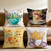 Painting Cup of Flowers Cushion Cover Multi-Scene Pillow Cover for Home & Car - Reversible, Soft & Durable for Daily Use