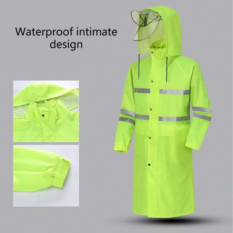 Rain Jacket High Visibility Workwears Safety Concealed Hood Fluorescent Flashing Hooded Long Length Waterproof Work Coat