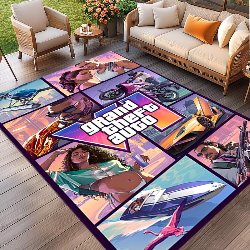 Grand Theft Auto VI Print Rug, Washable Floor Carpet, For Entryway Dorm Laundry Room Office Study, Home Decor Birthday Christmas Gift