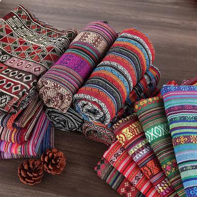 Fine Striped Linen Bohemian Ethnic Fabrics By The Meter for Clothes Sofa Cover Curtains Bag Tablecloth Sewing Printed Cloth Blue