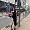Black Spice Girl Split Medium and Long Dress One Shoulder Sleeveless Vest Dress Women's Summer Sex Waist Hip Wrap Skirt