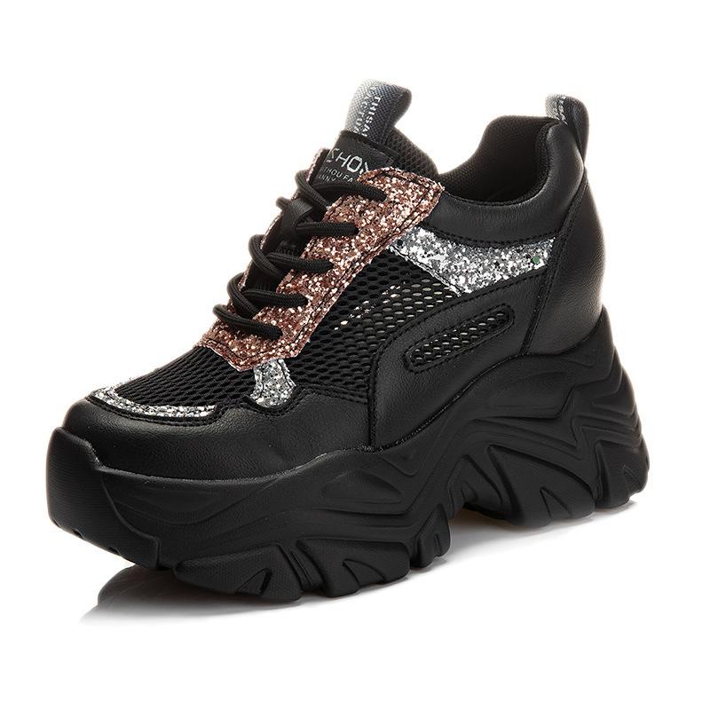 

Ethnic style inner height increase dad shoes new small sports and leisure shoes thick sole M 34 чёрный