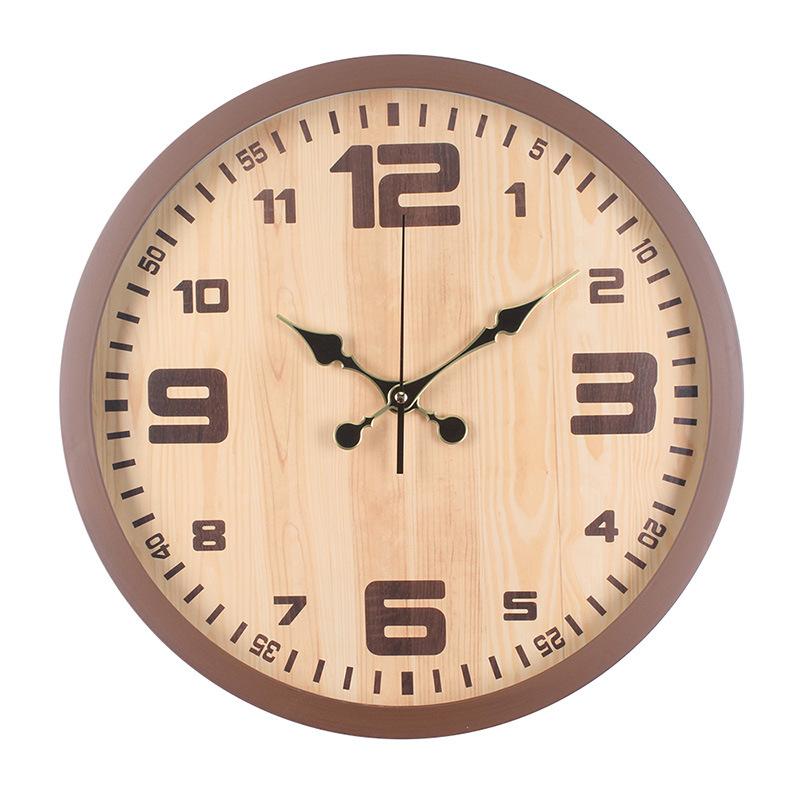 Simple Plastic Wood Grain Wall Clock Study Modern Light Luxury Clock Living Room Decoration Clock