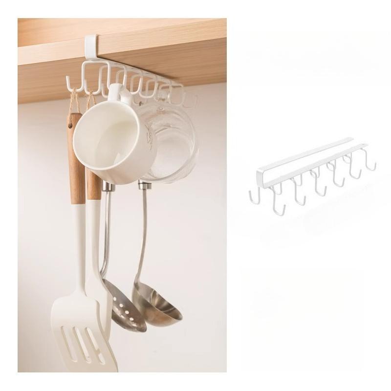 1PC Double-row Storage Rack with 12 Stainless Steel Hooks for Hanging Cups; No Drilling Required for Installation.