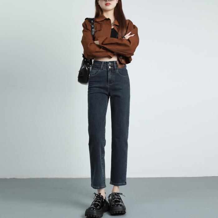 Jeans droits taille haute pour femme Automne/Hiver 2025 – Pantalon cigarette amincissant et allongeant les jambes