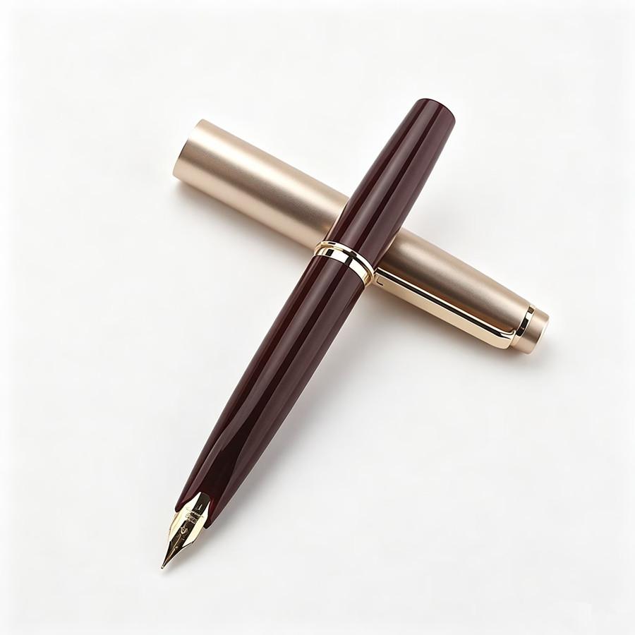 Jinhao 59 Fountain Pen Champagne Gold Metal Cap Dark Red Business Writing Office School Ink Pen
