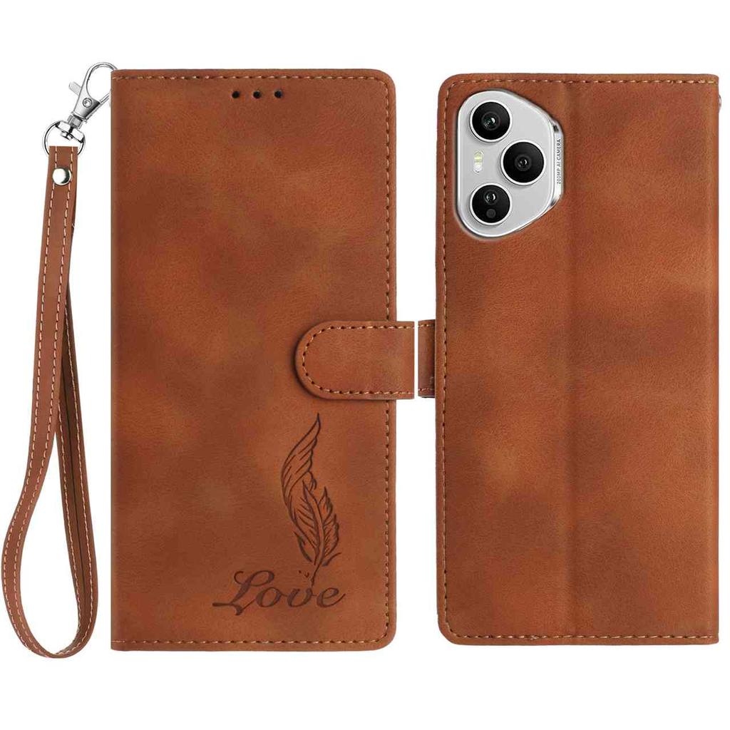 For Honor 400 Pro 5G (Global) Case Imprinted Feather PU Leather Wallet Phone Cover with Wrist Strap