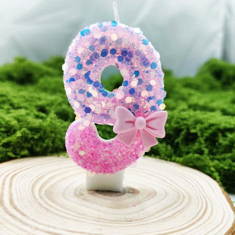 Creative Design Pink Bow Digital Birthday Candle Cake Decoration Year Old Party Candle