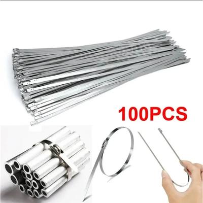 100 Stück 304# Edelstahl Kabelbinder 4,6 mm Schwerlast Selbstsichernde Kabelbinder Mehrzweck Metall Auspuffwickel Verschlussbinder
