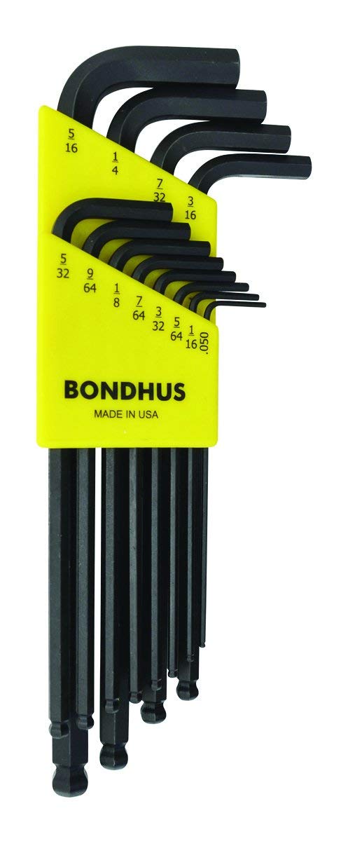 

Made in BONDHUS Hex Ball Point Long Black Oxide Set BLX12 10936 USA, L-Wrench Set, Finish, 12-Piece (0.050, 1/16, 5/64, 3/32, 7/64, 1/8, 9/64, 5/32,
