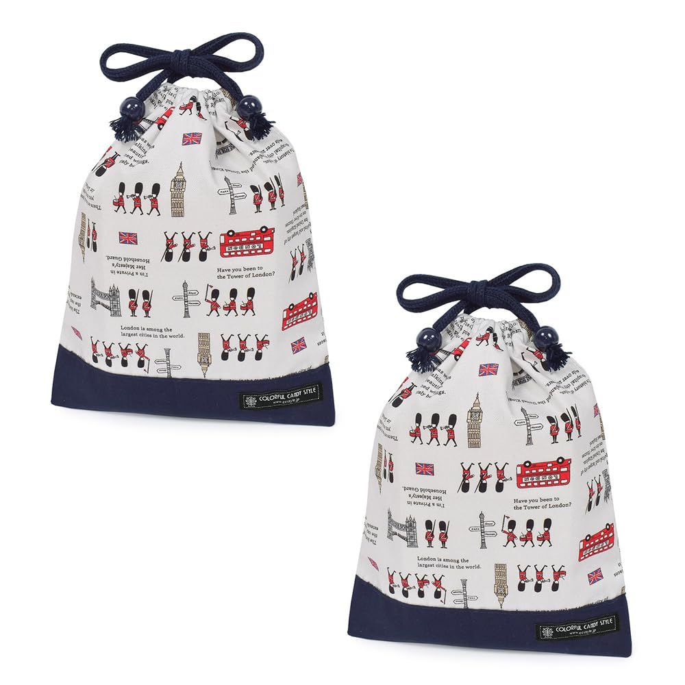 COLORFUL CANDY STYLE Drawstring Gussetless Lunch Bags Name London March Set of Cool Drawstring Elementary School Lunch Elementary School Entrance