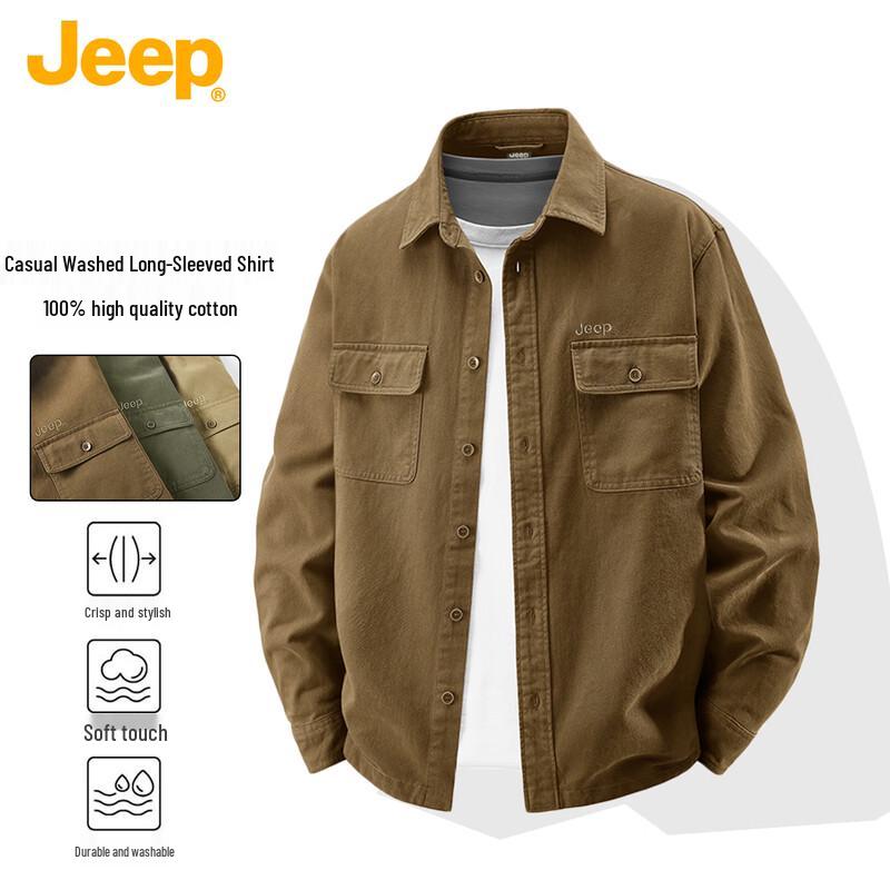 JEEP Men s Vintage Solid Color Long Sleeve Shirt L