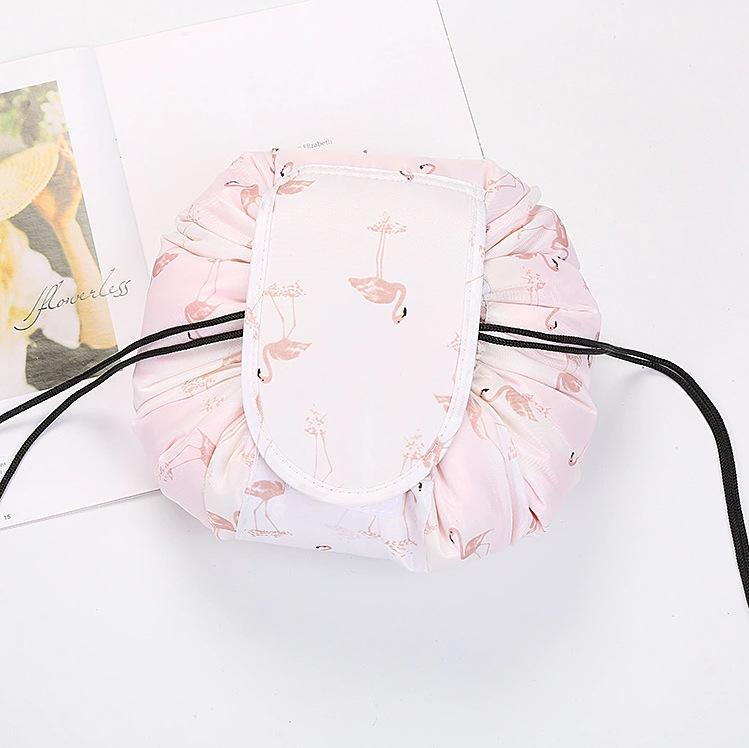

Lazy Men Storage Bag Pattern Printing Drawstring Makeup Organizer Portable Travel Cosmetics Women Bag Rolling Round Dustproof Cover
