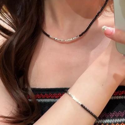 Broken Silver Beaded Splicing Choker Short Collarbone Chain Student Girlfriend Bracelet Accessories