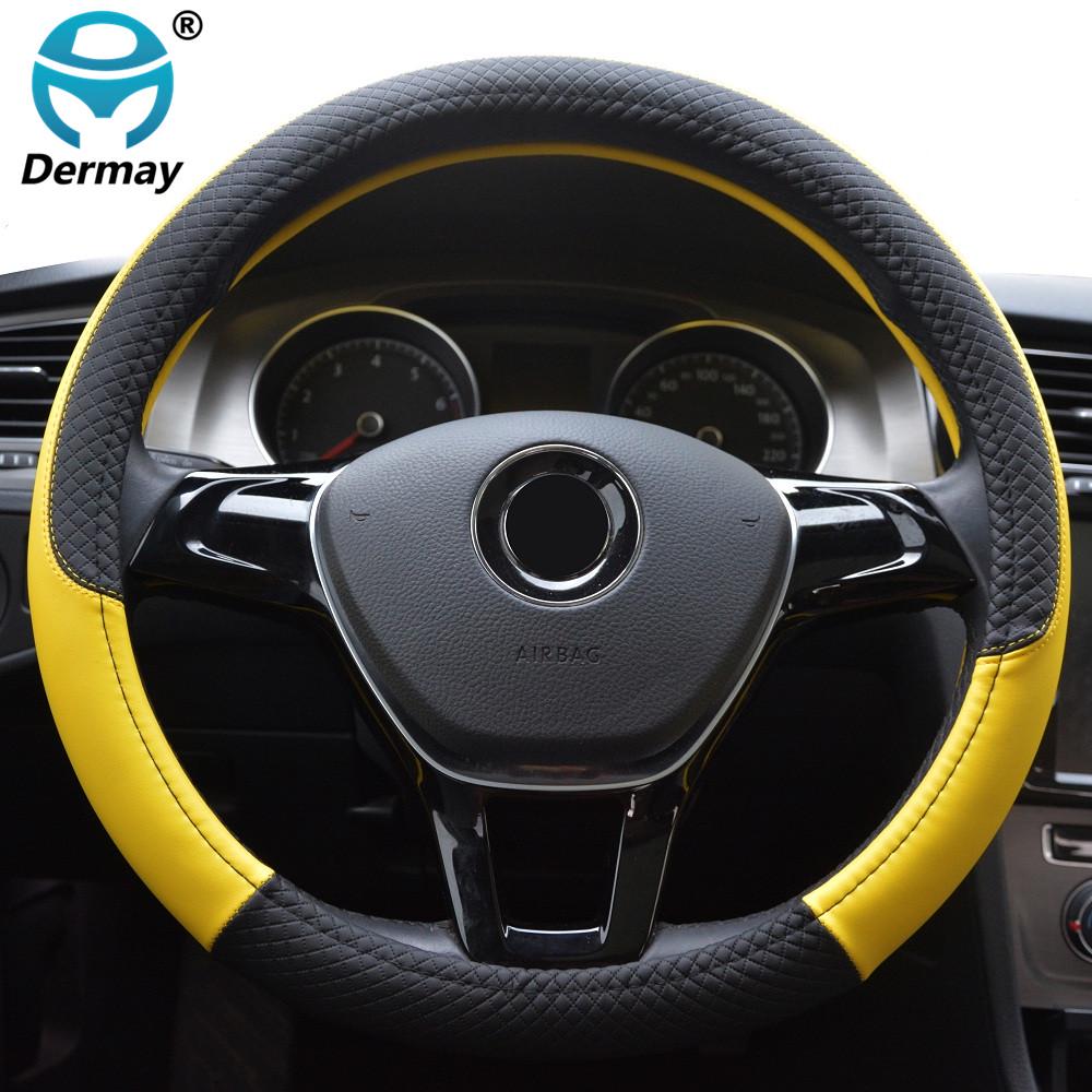 DERMAY 7Colors 39/40CM Car Steering Wheel Cover PU Leather Size L for Outer Diameter Of Steering Wheel 39-40cm Free Shipping