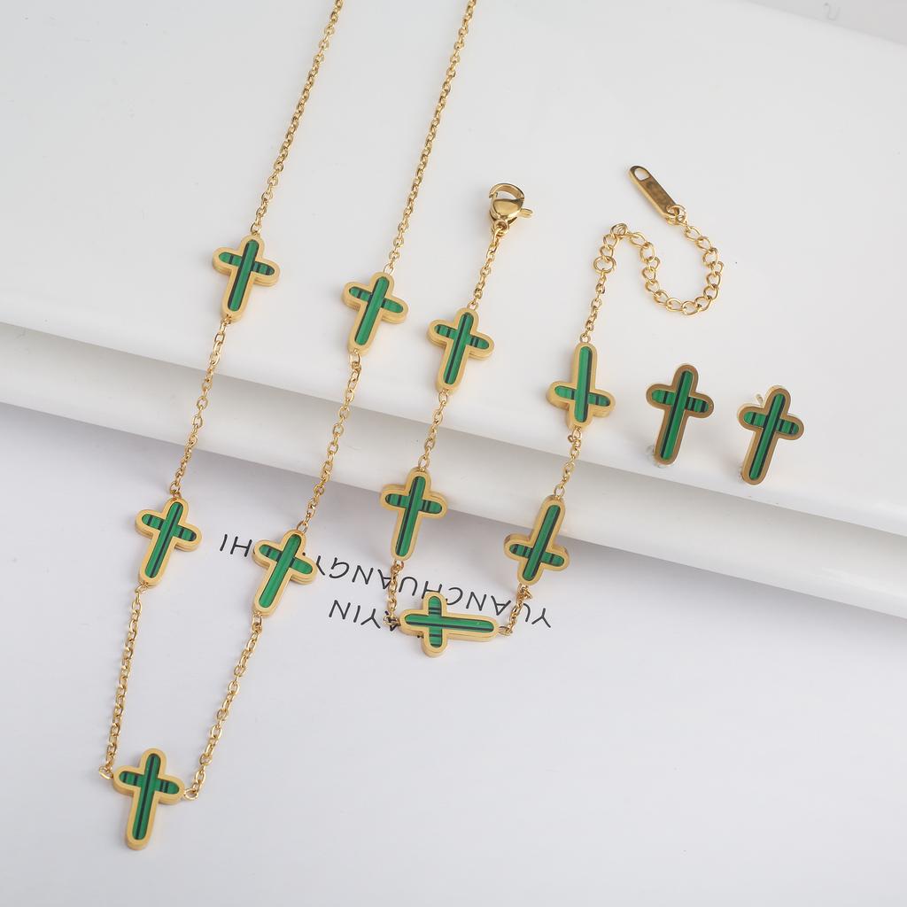 3PCS Hot Sale Stainless Steel Cross Bracelet Jewelry Set Necklace Earrings Charming for Women Luxury Daily Party Jewelry Gift